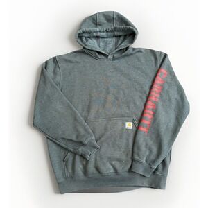 Carhartt Mens Pullover Hoodie- Grey Size Lg Original Fit- Thrashed Distressed